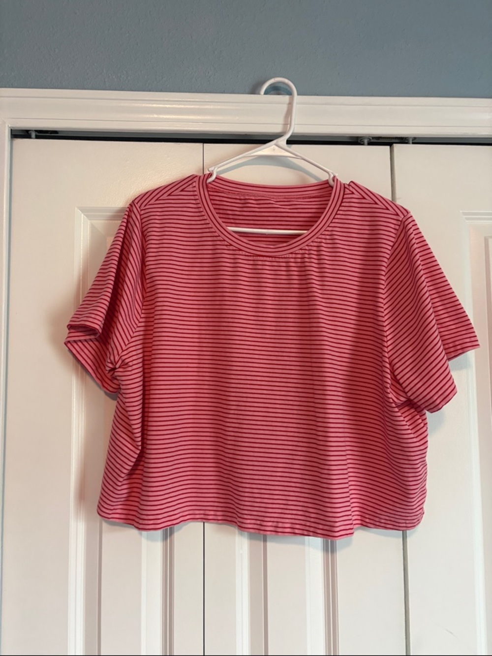 SHEIN Pink and Black Striped Short Sleeve Tee